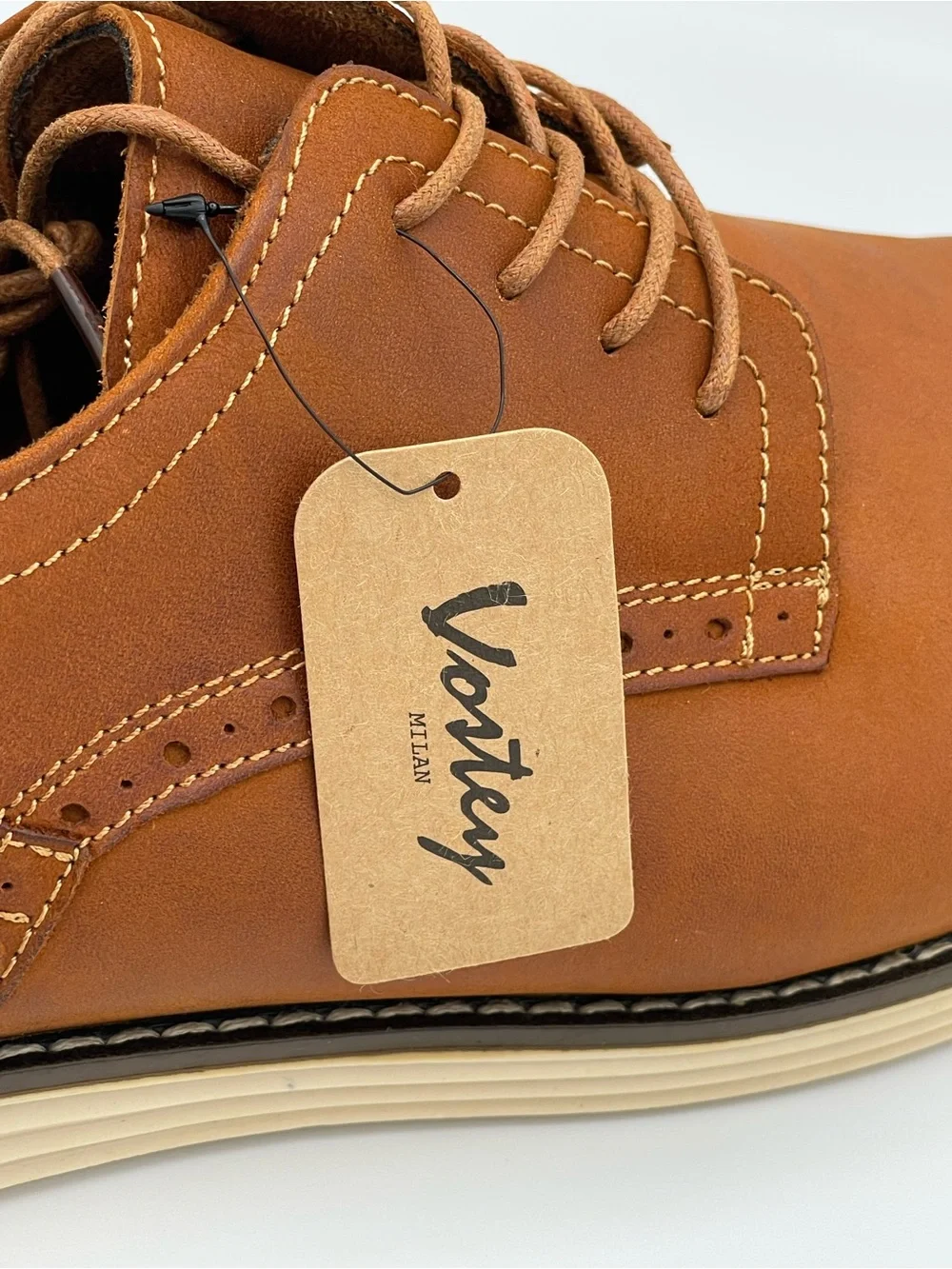 Vostey Men's Lace-Up Derby Shoes in Tan Brown